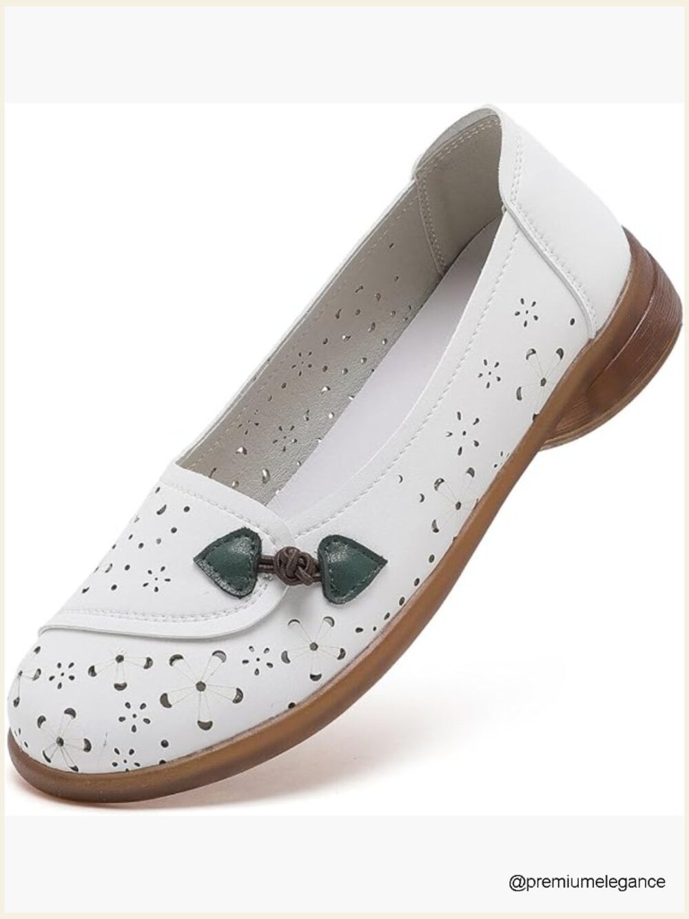 Round Toe Ballet Flats - PU Leather Mesh Floral Eyelets Comfort Slip-On